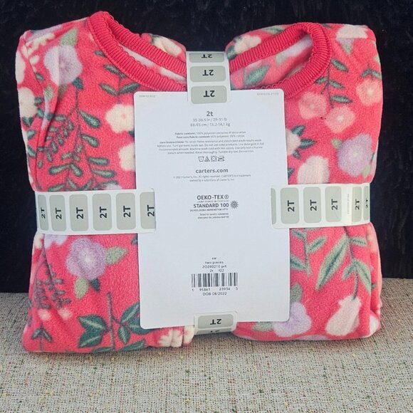 Carters 2 Pack Fleece Sleep Wear I Peice Sleepwear Pink Size 2T NWT - Picture 9 of 11
